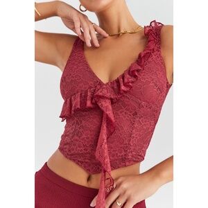 NEW House of CB Mistress Rocks Sangria Lace Frill Top Large